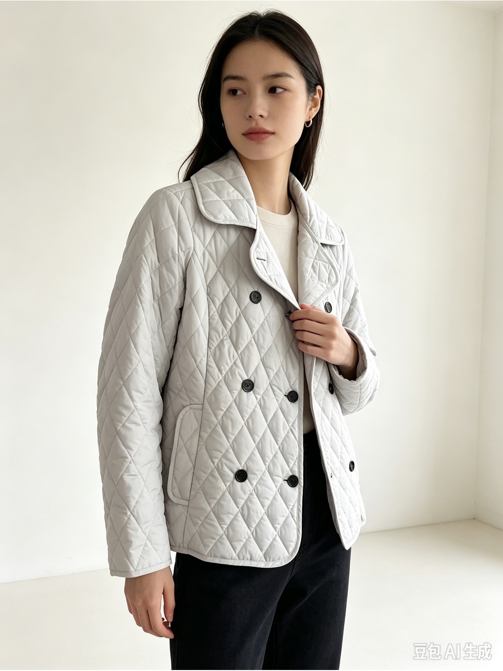 Lands' End Light Gray Quilted Double-Breasted Pea Coat Size XS
